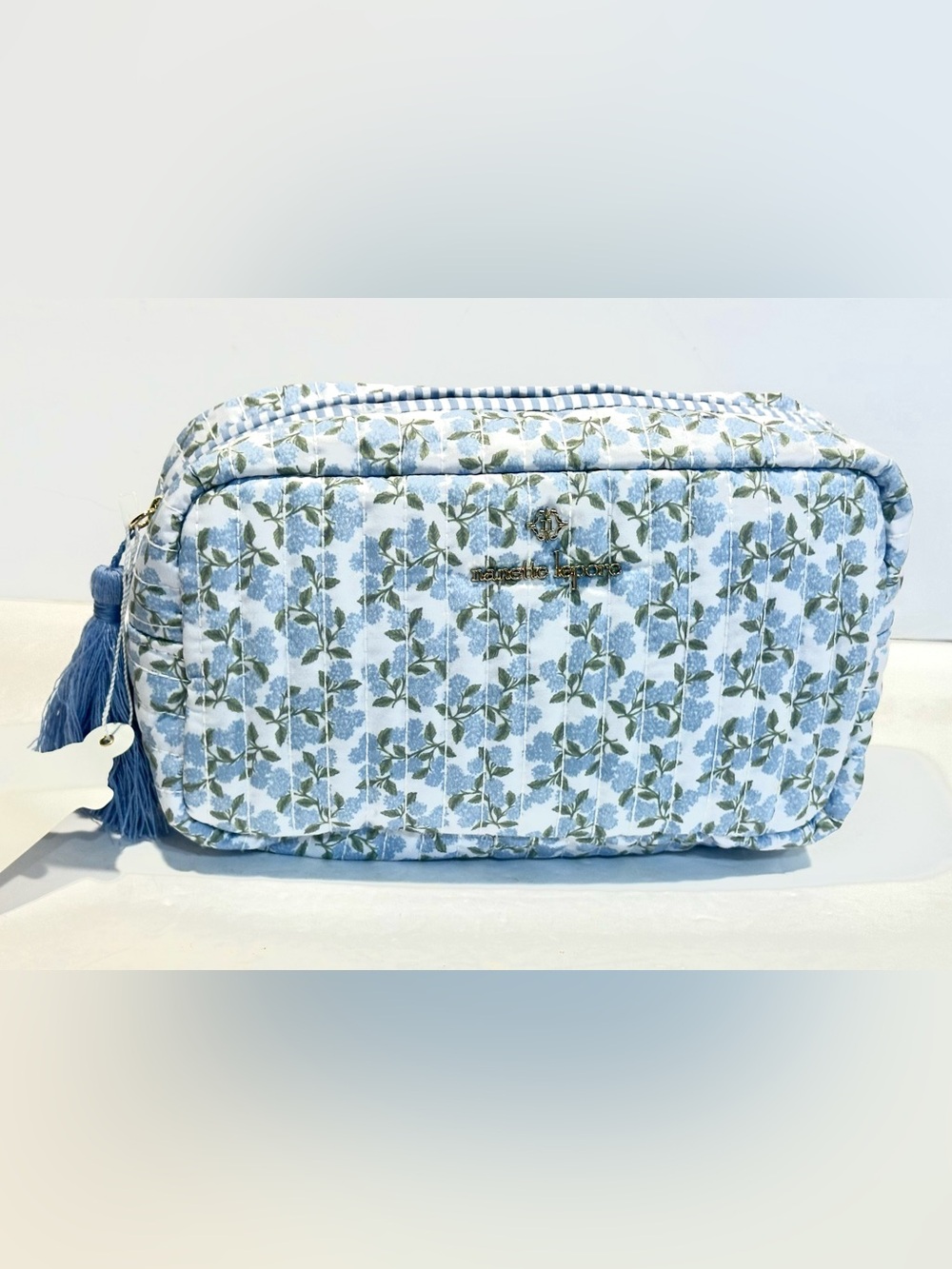 Nanette Lepore Blue Floral Quilted Cosmetic Pouch/ Bag